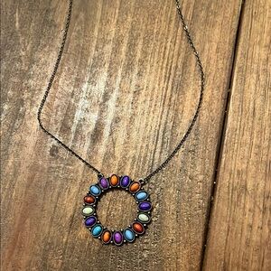 Multicolor Beaded Circle Pendant Necklace